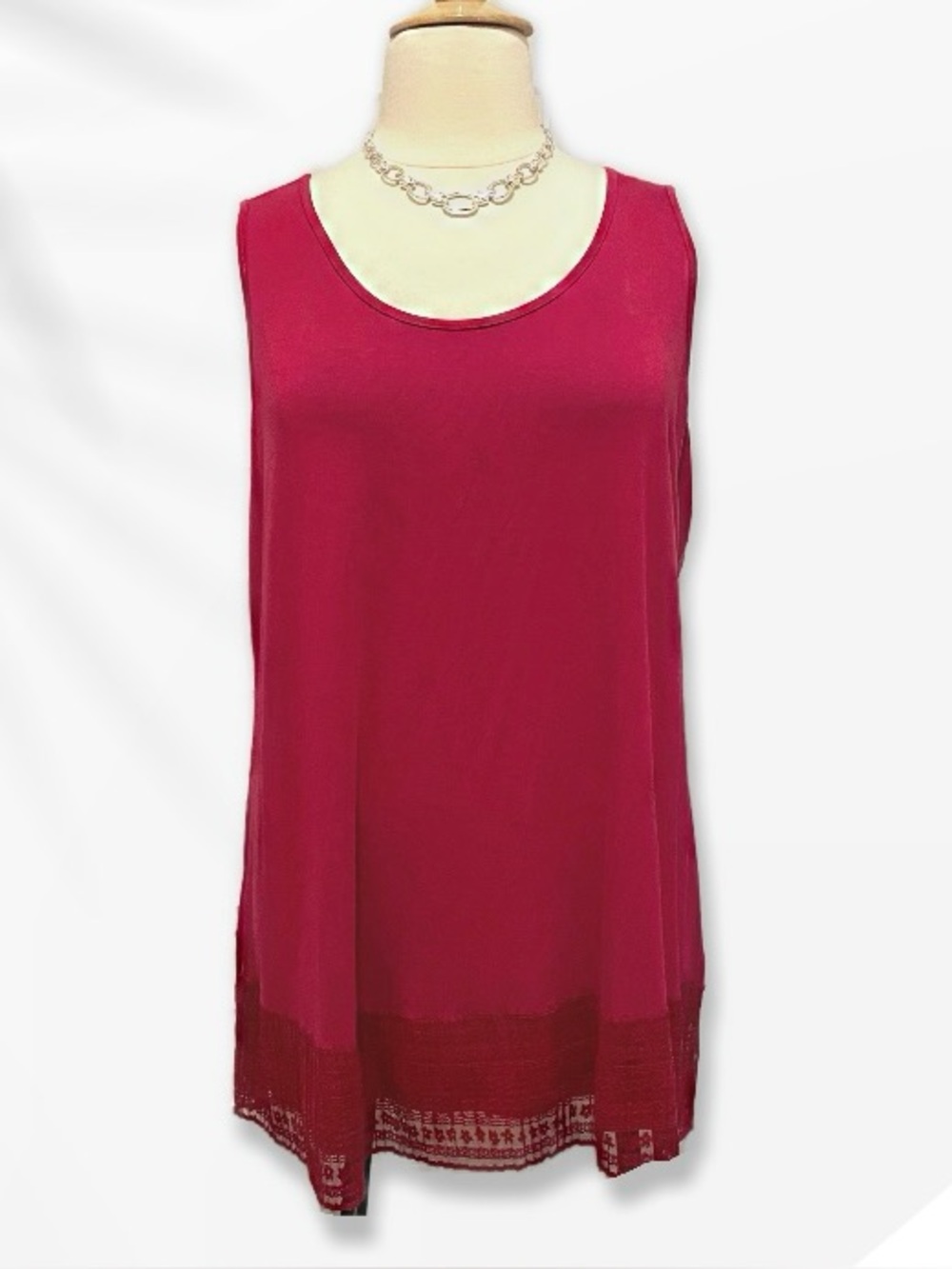 LOGO Layers Sleeveless Lace-Hem Tank Top in Raspberry 1X